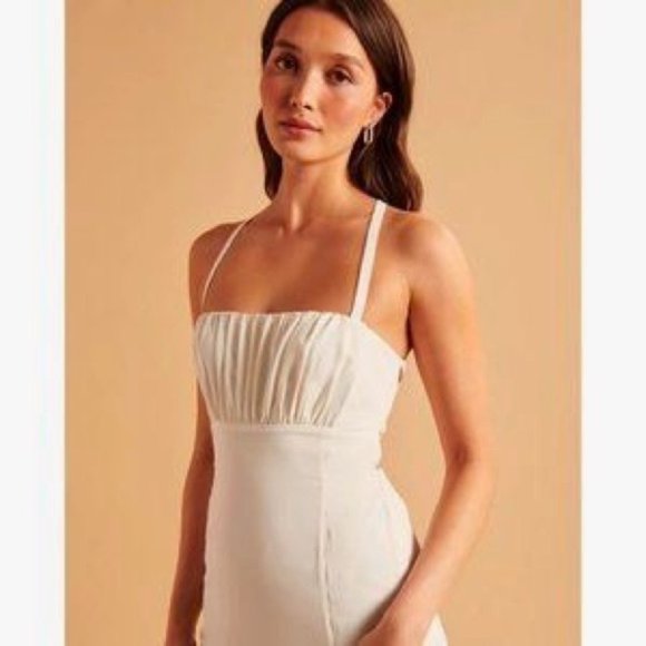 Abercrombie & Fitch Ruched Midi Dress In White Size Large New With Tags - Picture 3 of 14